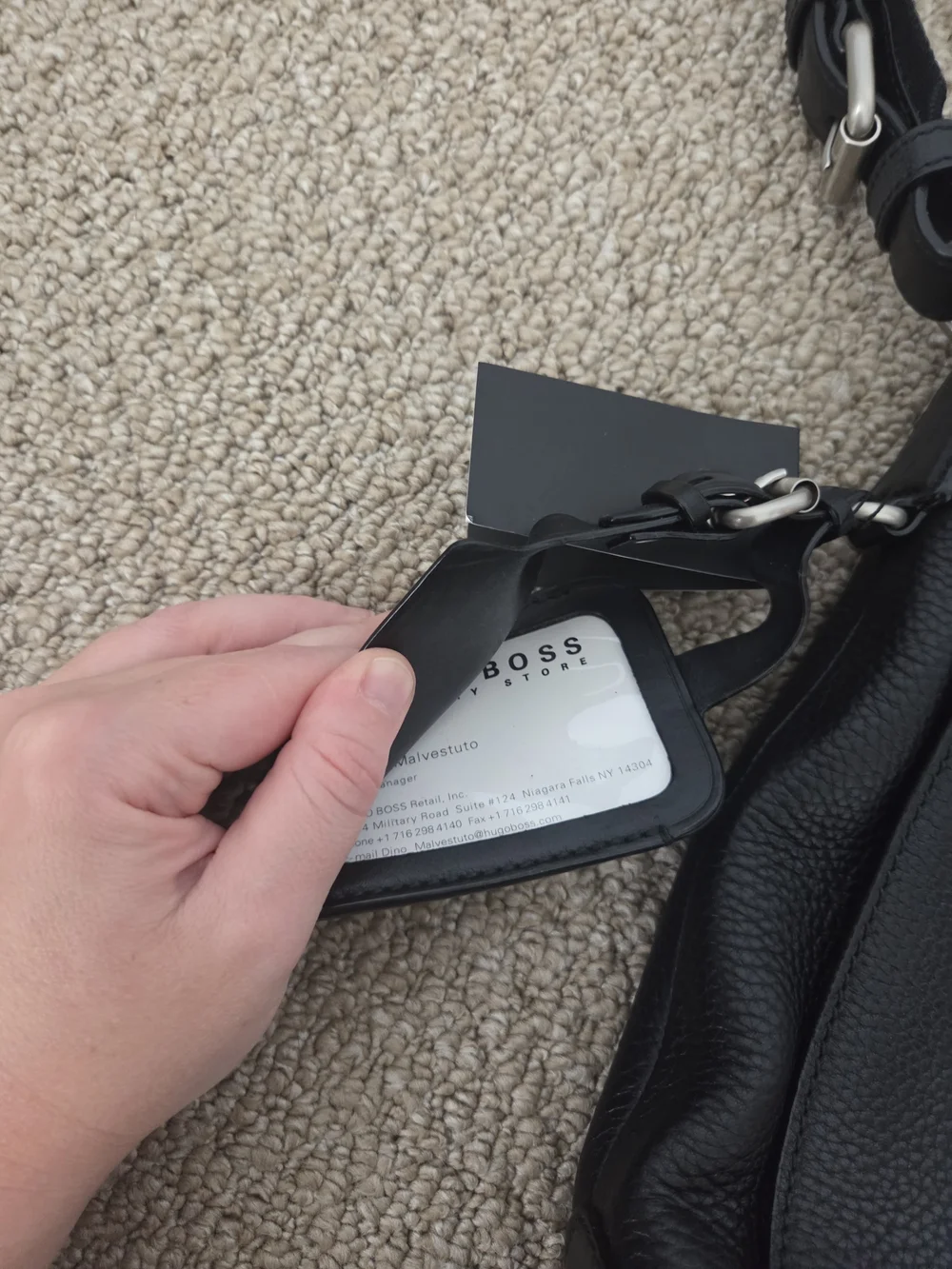 BOSS Black Leather Messenger Bag for Men